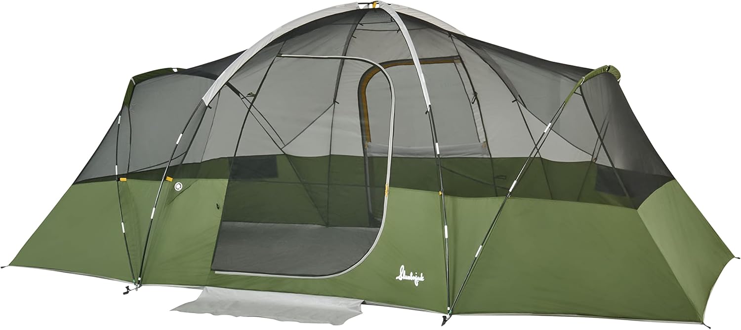 Slumberjack Aspen Grove 8 person tent setup, Two room divider inside Slumberjack tent, Camping with cat in Slumberjack tent, Slumberjack tent vs Kelty Grand Mesa