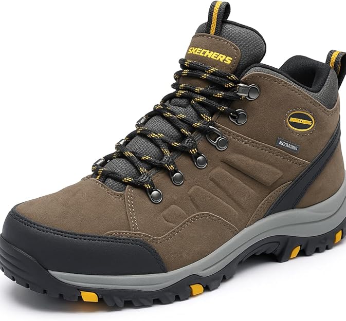 Skechers Men's Relment-Pelmo Hiking Boots in dark brown waterproof suede.