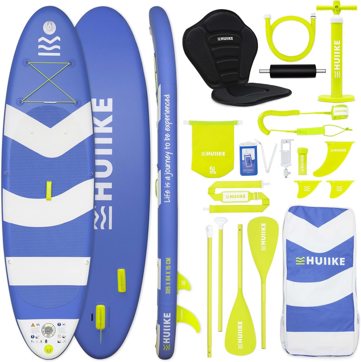 A person inflating the HUIIKE 10 foot paddle board next to a camper van on a sunny lake shore.